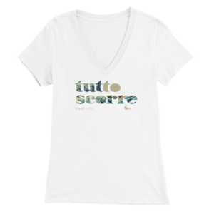 T-Shirt bianca collo a V con frase di Eraclito Tutto scorre